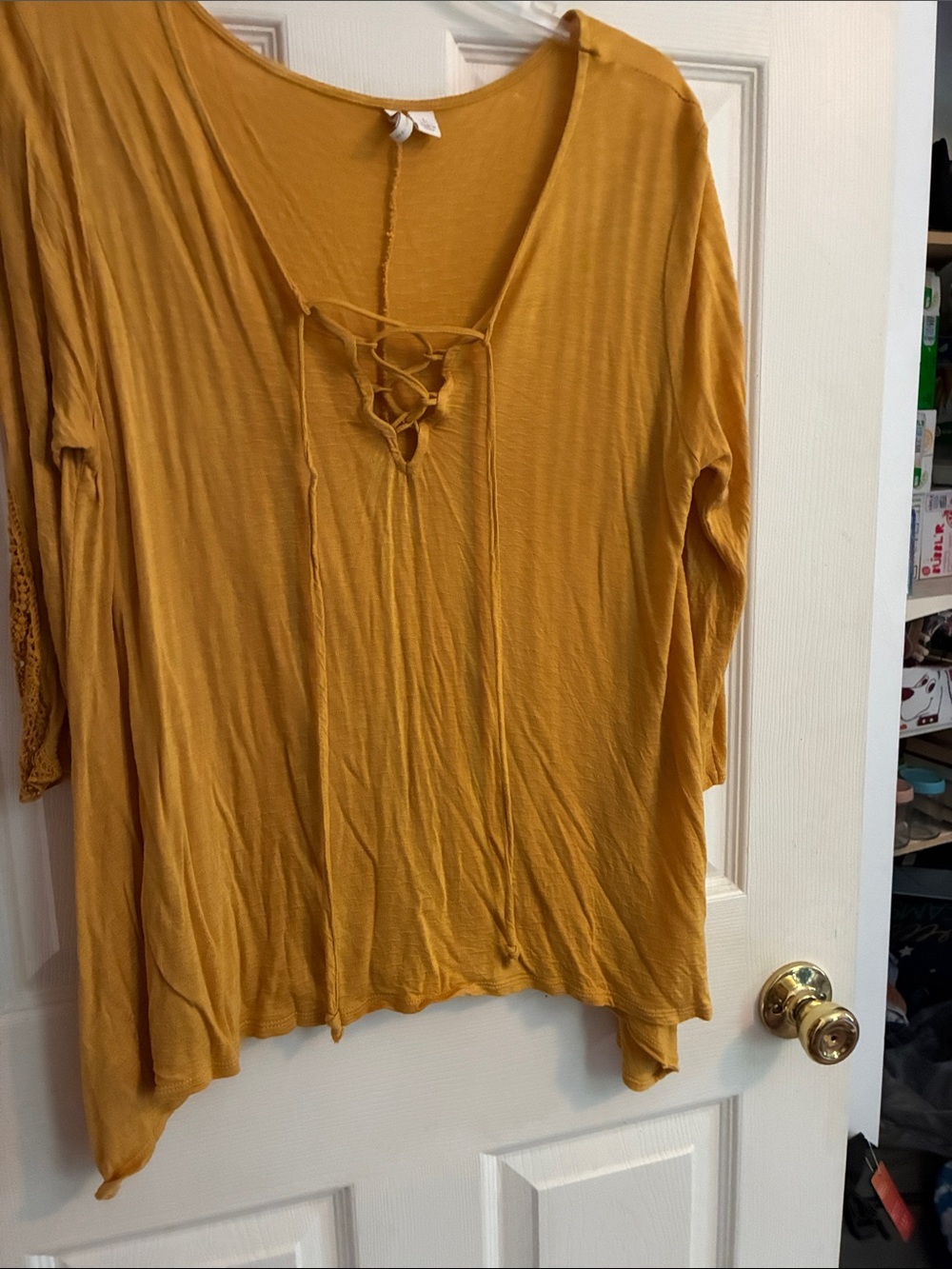 Cato Mustard Lace-Up Women’s Top L
